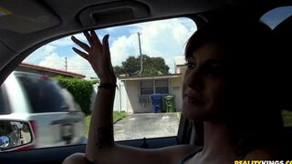 Skinny chick gets banged by a pickup guy in his car