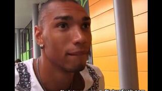 A blonde has sex with a Negro in the forest under the sheet