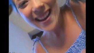 Babysitter with small natural tits gets fucked by a midget
