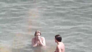 Bunch of wet pussies in the sea water, naked beauties bathe