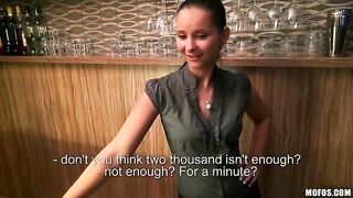 Beautiful bartender agreed to get fucked, her perfect natural tits on display