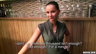 Beautiful bartender agreed to get fucked, her perfect natural tits on display