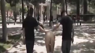 A group of people have sex on camera in public place