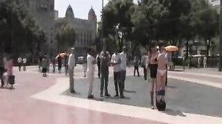 A group of people have sex on camera in public place