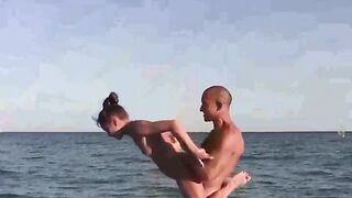 Beach naked gymnastics with a beautiful and sexy girl