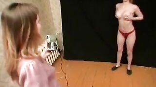 Lesbian beauties from Russia play different roles in a game, showcasing their skills