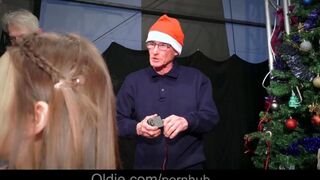 A crowd of old people fucked the beautiful Snow Maiden with big tits
