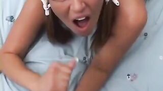 Standing sex, smooth pussy and slave mouth with young blondie
