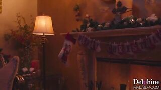 A hot blonde in Christmas heels has sex with a guy and makes him cum