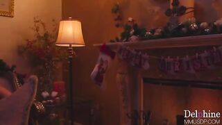 A hot blonde in Christmas heels has sex with a guy and makes him cum