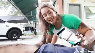 The car owner is having sex with a mechanic and squirts