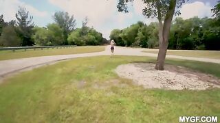 Cute sex in the park with a beautiful view of nature