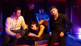 Submissive Whitney caught between a group of dominant men