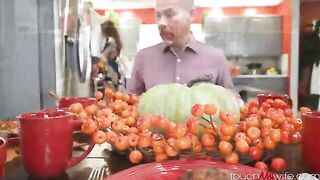 I stuffed my wife’s cherry pie with a big cock on the table