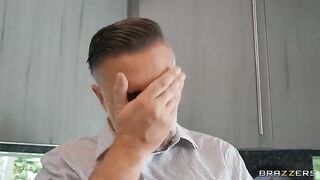 Horny real estate agent fucks clients on the couch