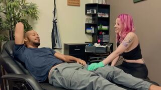 Tattooed beauty enjoys interracial sex with a young guy