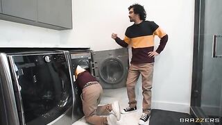 A hot blond look-alike is getting fucked by two guys