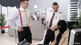Banging the bank with a stupid robber, who wears stockings