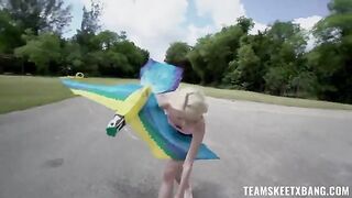 A nimble nympho gets horny for outdoor fun and loses her virginity in nature