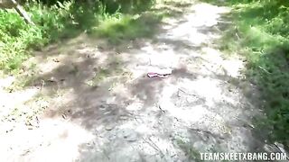 A nimble nympho gets horny for outdoor fun and loses her virginity in nature