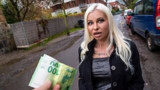 Blonde MILF is giving lessons for money on the street