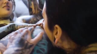 A sexy lesbian is fucking with her girlfriend using a strap-on dildo