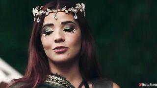 Sexual rangers have sex on nature in a group of three
