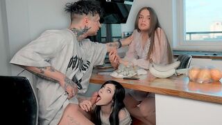 She masturbates with her girlfriend and a guy, showcasing exclusive content from Pinkloving