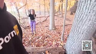 A married couple enjoys passionate sex while taking a walk in the park