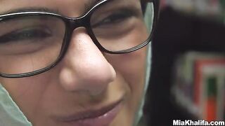 Mia Khalifa gets fucked by a big white dick in the library