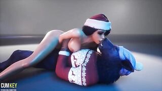 Busty girl fucked by a werewolf on Christmas