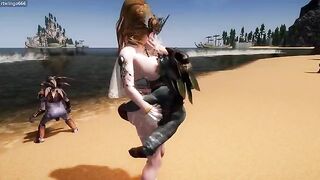 A goddess gets captured and fucked by goblins on the beach