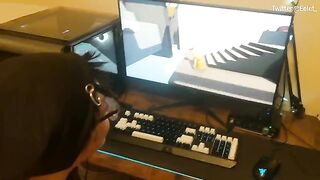 A cute girl has a blowjob challenge with her boyfriend while gaming