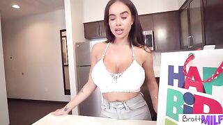Busty stepmom Victoria June gives her stepson a sex toy and fucks with him