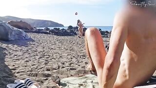 Two hot girls almost got caught jerking on the beach