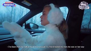 College slut gets her throat filled with cum in a car