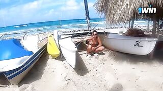 Passionate sex on the beach with a cute young star