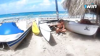 Passionate sex on the beach with a cute young star