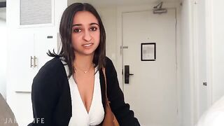 A busty coworker offers herself without a condom during a business trip