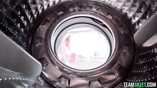 A girl was helped by a vibrating washing machine