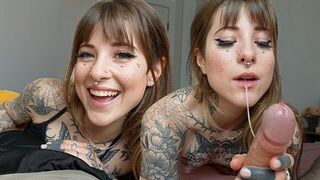 A sexy tattooed girl has a unique way of handling intimate moments