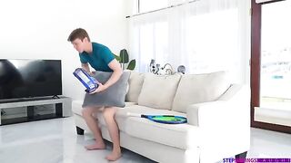 A cute girl is having tender sex on the couch