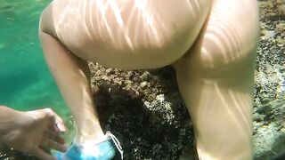 Blonde girl fucks with a guy in the pool and gets cum in ass