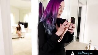 Colored-haired witch makes a sexy pussy fuck with Angela White in a steamy Girlsway scene