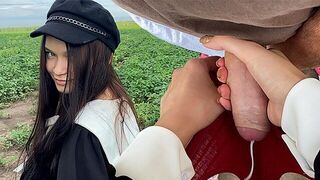 The girl was collecting seeds and got a bit too playful