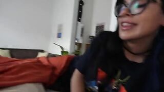 A cute girl was having fun with her girlfriend at a sleepover