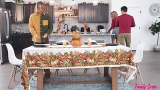 Fella fucked in the kitchen with four sexy girls