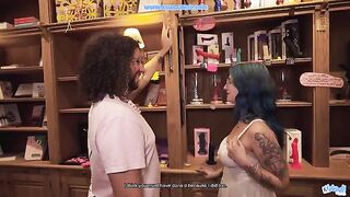 A girl working in a sex shop is fucked by her main client