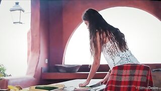 The girl brought herself to a powerful orgasm, her legs gave way