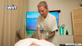 A sexy girl gets a sensual massage from her handsome masseur
